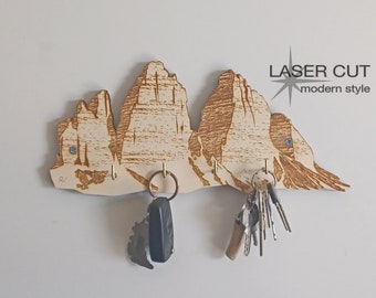 Llavero de pared de madera con las Tres Cimas de Lavaredo-Dolomitas