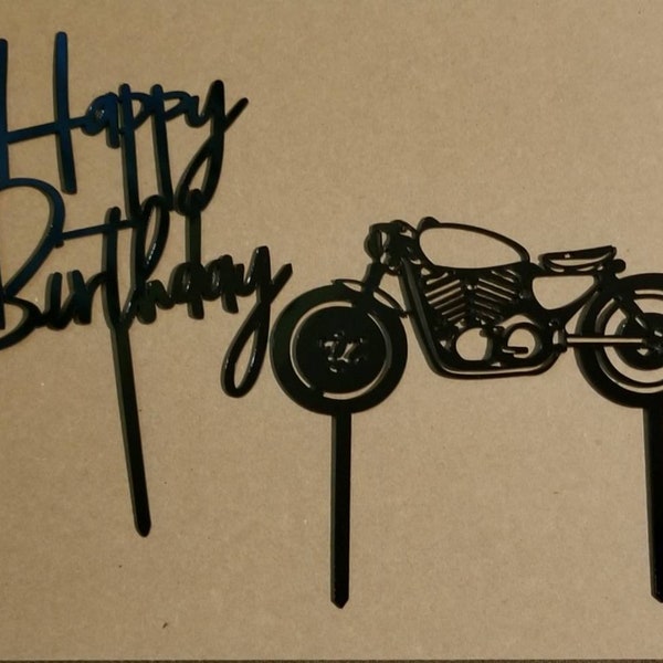 Motorcycle acrylic cake topper set.