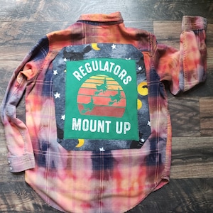 Women&#39;s Upcycled bleached oversized flannel,  Women&#39;s Halloween shirt, women&#39;s Halloween Witch shirt, Fall clothing mount up witches