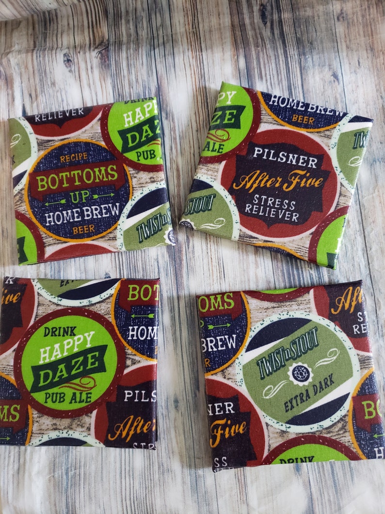 Set of four Beer themed coasters, beer themed decorations, Gifts for dad, Beer lover gifts,unique barware image 6