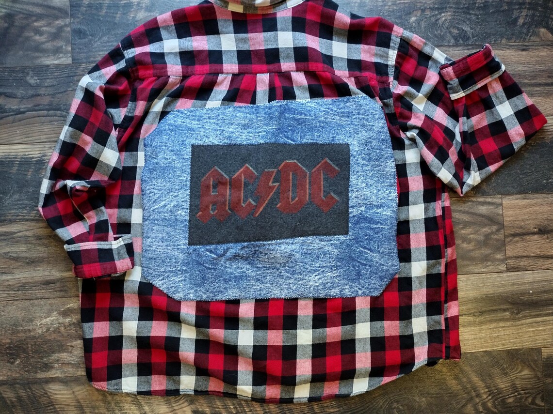 Plus Size Upcycled AC/DC Flannel Shirt: Vintage Band Tee - Etsy