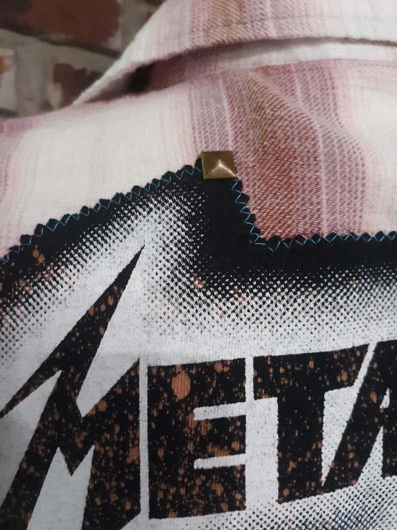 Unisex upcycle distressed sleeveless Metallica shirt bleached flannel distressed Metallica band shirt sleeveless flannel shirt