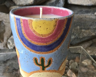 Ceramic Cup Candle | Hand Poured Soy Wax Candle | Pottery Candle | Small Batch Candle | Candle Gift | Boho Home Decor | Desert Vibes
