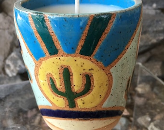 Ceramic Cup Candle | Hand Poured Soy Wax Candle | Pottery Candle | Small Batch Candle | Candle Gift | Boho Home Decor | Desert Vibes