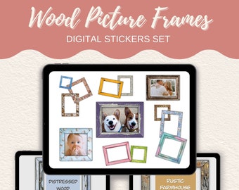 Digital Sticker Set.  130 Unique Pre-cropped Wood Picture Frame Stickers.  Suitable for GoodNotes, Notability, Noteshelf, Xodo and iPad