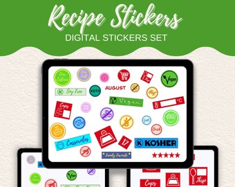 Voedsel en gezond eten Digitale stickerset voor digitale receptenboeken en maaltijdplanners. Vegan, Keto, Glutenvrij 160+ voorgesneden stickers