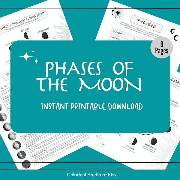 Phases of the Moon Charts. Moon Rituals & Crystals. Printable Lunar Pages for Grimoire Book of Shadows.  Instant Download.