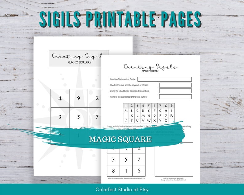 May include: Printable pages for creating sigils using a magic square. The pages include instructions and a chart to help you create your own sigils.
