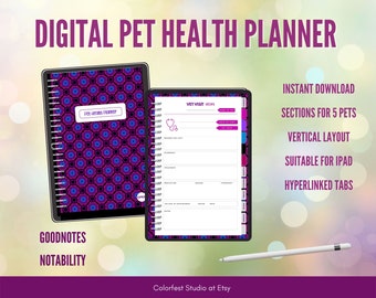 Digital Pet Health Planner - Dog - Cat - Pet Wellness Journal Suitable for GoodNotes, Notability, iPad - Instant Download