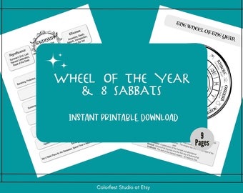 Wheel of the Year and 8 Wiccan Pagan Sabbats Printable Grimoire Pages.  Instant download for your Book of Shadows