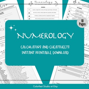 Numerology Charts Printable Pages for Grimoire Book of Shadows. Meanings Cheat Sheets and Calculator Worksheets for the Five Core Numbers