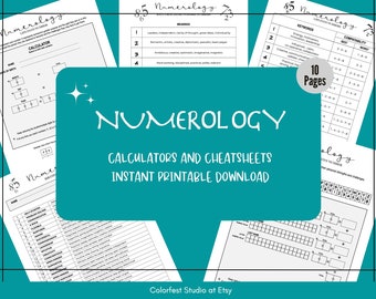 Numerology Charts Printable Pages for Grimoire Book of Shadows. Meanings Cheat Sheets and Calculator Worksheets for the Five Core Numbers