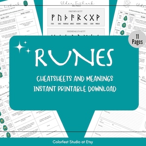 Runes and Rune Stones Cheat Sheet, Printable Grimoire Pages 