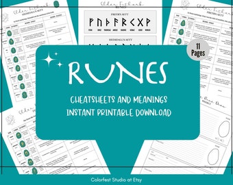 Runes Journal Printable Pages for Grimoire and Book of Shadows. Runes Symbol Cheat Sheets, Charts, Futhark Meanings & Draw Templates
