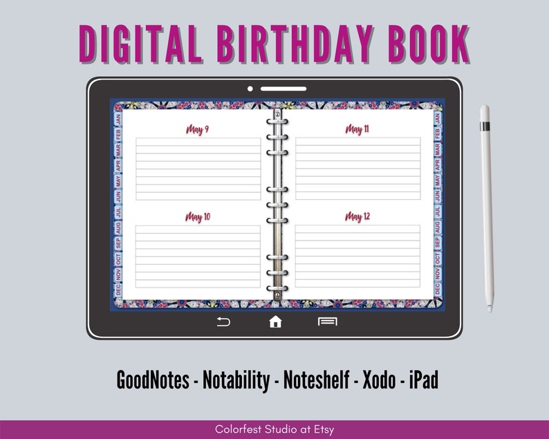 Digital Birthday Tracker & Calendar With Tabs. Anniversary Planner Date ...
