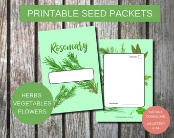 Printable Seed Packets for Vegetables, Herbs, Flowers - 60 Different Designs - Seed Saver Envelope Templates - Instant Printable Download