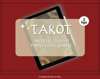 Tarot Journal  Pages. Insert for Colorfest Digital Grimoire Book of Shadows. Tarot Deck Cheat Sheets, Arcana Meanings & Draw Templates