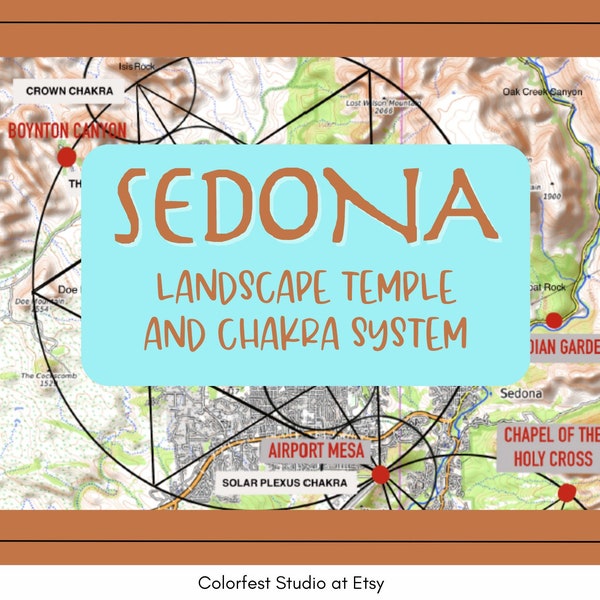 Sedona Landscape Temple & Chakra System.  Sacred Geometry Of Pentagram and Hexagram Patterns Joining Formations. Instant Printable Download