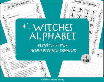 Witches Alphabet Theban Script Pack.  Printable Pages for Grimoire and Book of Shadows.  Instant Digital Download.