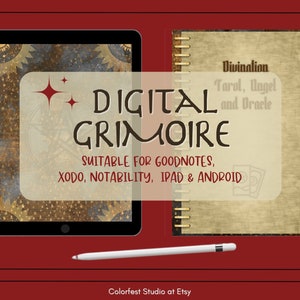 Digitaal Grimoire-Waarzeggerijdagboek. Tarot Runen Handlijnkunde Numerologie Slingerpagina's. Geschikt voor GoodNotes, Notability en iPad.