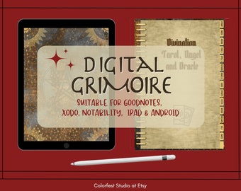 Digital Grimoire-Divination Journal. Tarot Runes Palmistry Numerology Pendulum Pages. Suitable for GoodNotes, Notability, and iPad.