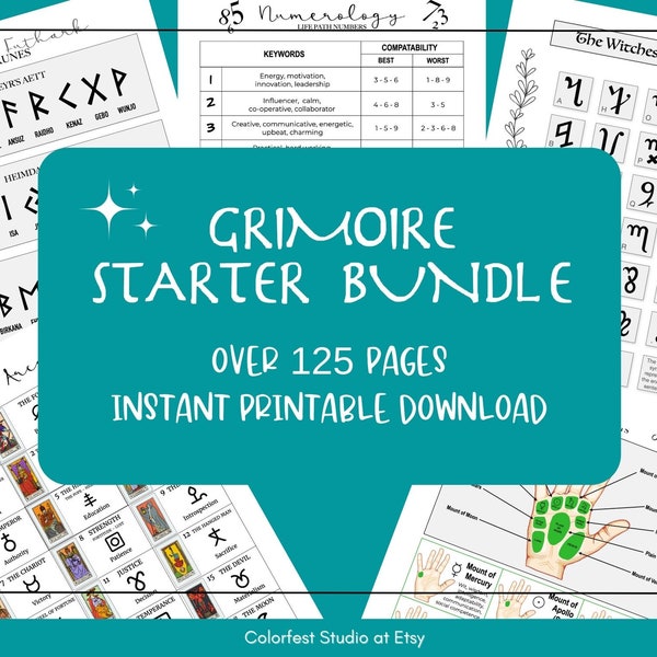 Create Your First Grimoire. Starter Bundle With Our Full Collection of Printable Grimoire Pages. Includes Binder Dividers and Worksheets