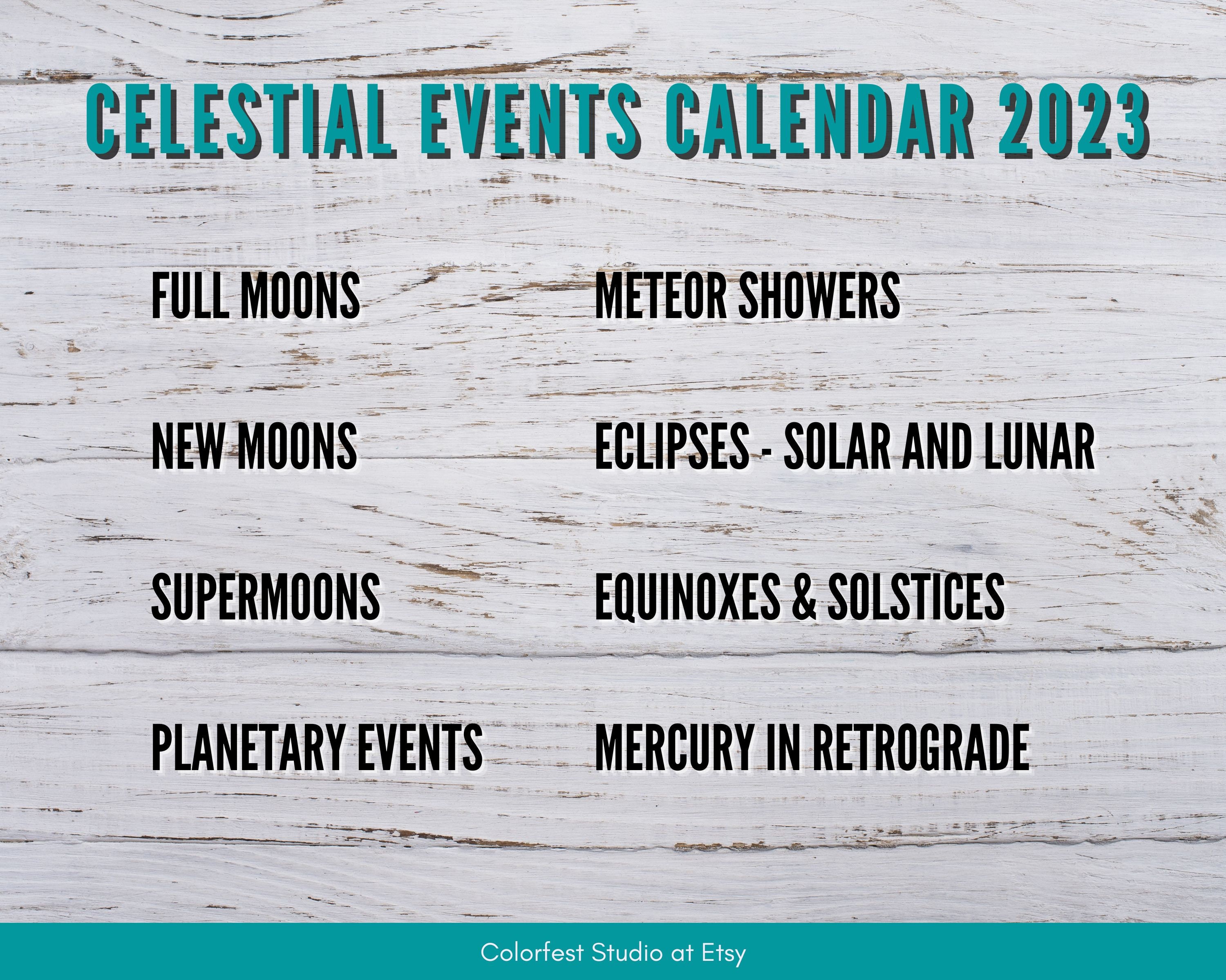 Celestial Events Calendar 2023 Full New & Super Moons Etsy