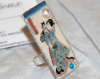 „Geisha mit Katze“-Ring