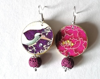 Scented earrings - Cranes and peonies