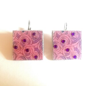 Collezione "I fiori del lago" - "I geometrici" - Orecchini quadrati con rose stilizzate