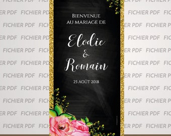 RollUp paillettes fleuries, affiche de mariage, entrée mariage, pancarte mariage {FICHIER NUMERIQUE}