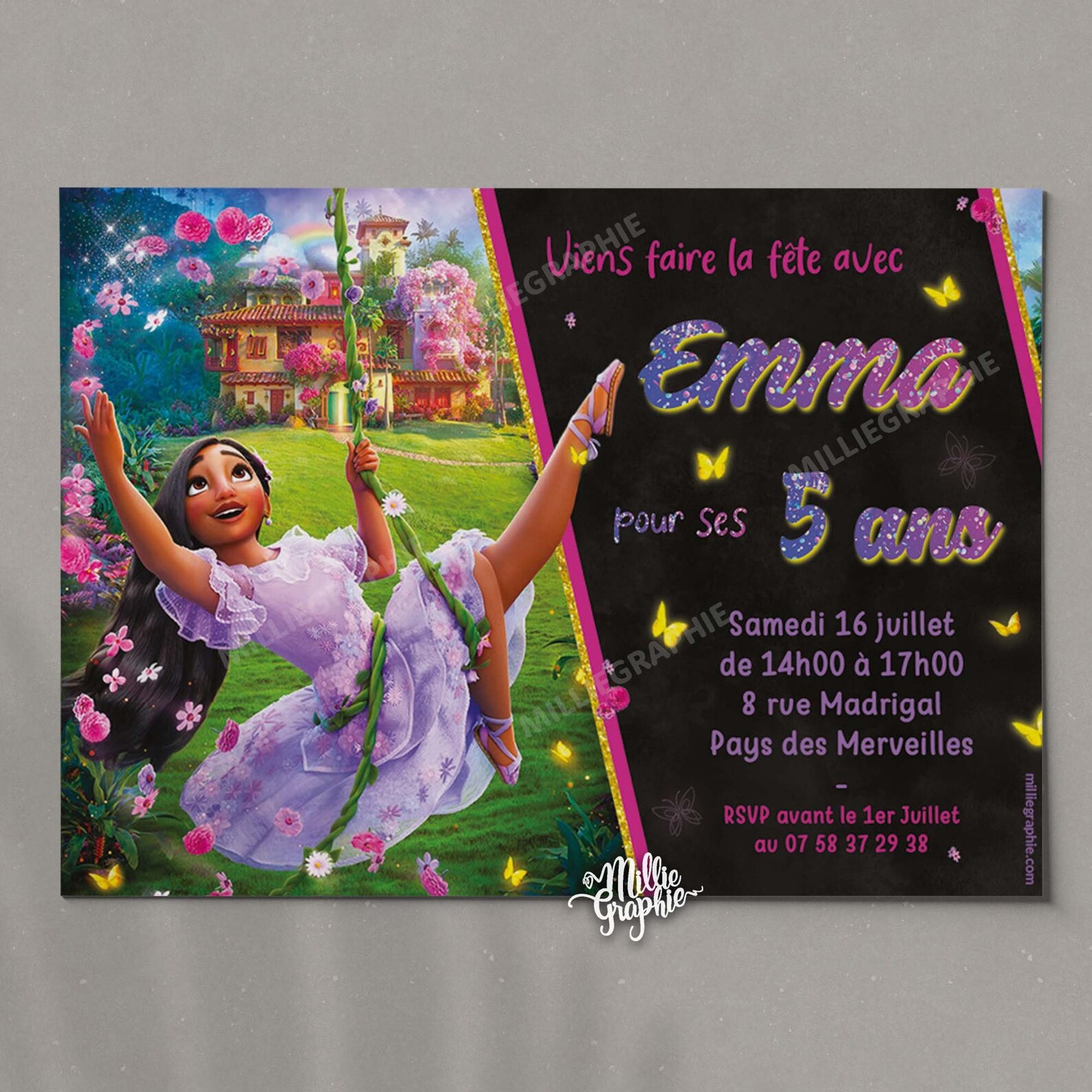 Anniversaire Encanto, invitation famille Madrigal, invitation Isabelle