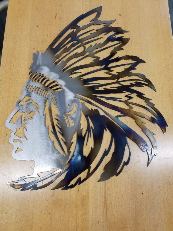 Indian Head metal Wall art Plasma cut home Decor Etsy