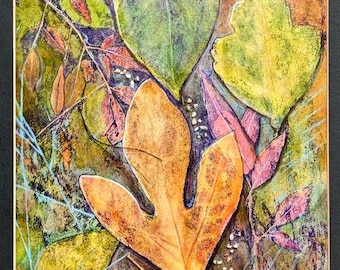 Leaf Gelli Print: Multi-Media Acrylic Painting and prints (11 x 14 inches)