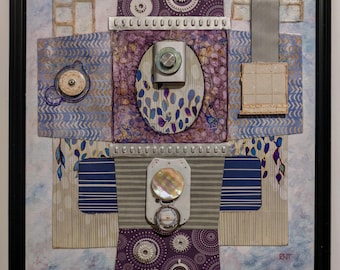 Techno Totem 1, Mixed Media Painting, Art From Trash, 11 x 14 in.