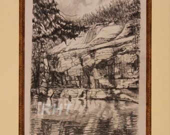 Pruitt Cliff Drawing, Matted, 11 x 14 in., Original Matted Graphite Drawing and Prints by Roxanne Thompson