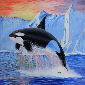 Orca, Greeting the Morning,  18 x 24 in., Original giclee print,   by Roxanne Thompson