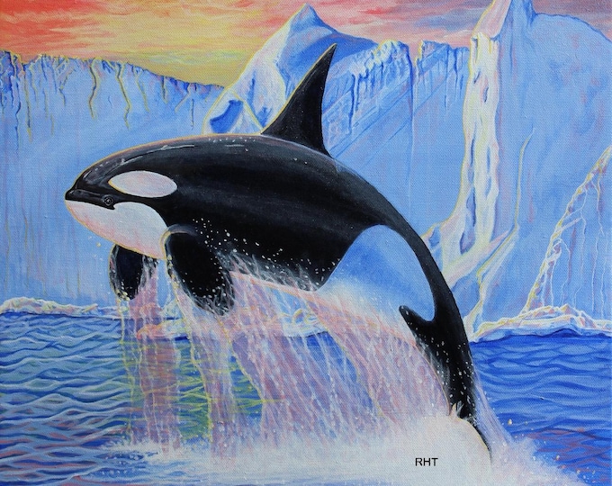 Orca, Greeting the Morning,  18 x 24 in., Original giclee print,   by Roxanne Thompson