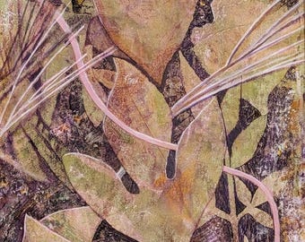 Leaf Etchings, 11 x 14 inches, Framed Acrylic Multi-Media Painting by Roxanne Thompson