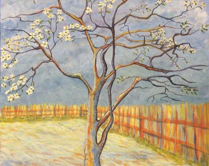 Van Gogh Dogwood, Original 16 x 20 inch Acrylic Painting and Prints by Roxanne Thompson