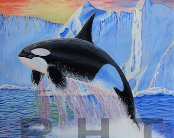 Orca, Greeting the Morning,  18 x 24 in., Original giclee print,   by Roxanne Thompson