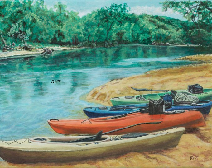 Kayaks on the Buffalo,  11 x 14 in., original giclee print by  Roxanne Thompson