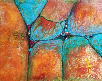 Turquoise Wedges, 9 x 12 inch Multi-Media Painting by Roxanne Thompson