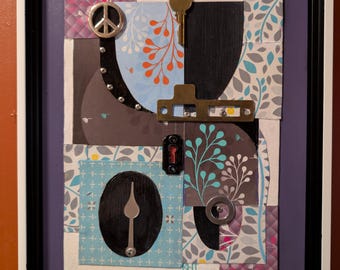 The Key to Peace is Balance, Mixed Media Collage, Art From Trash, 11 x 14 inches