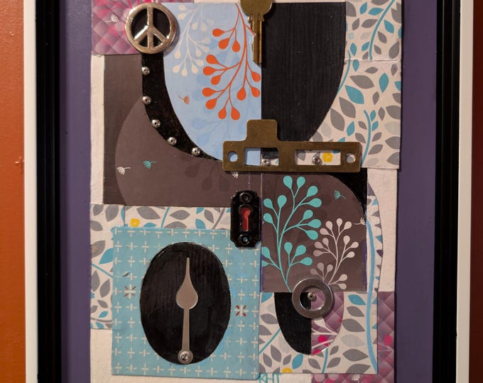 The Key to Peace is Balance, Mixed Media Collage, Art From Trash, 11 x 14 inches