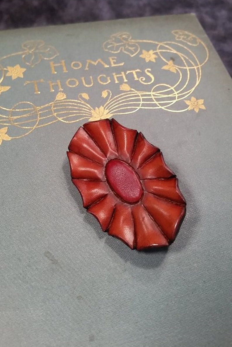 Rosette Leather Pin/ Handcarved Leather Pin/ Leather Jewelry Etsy