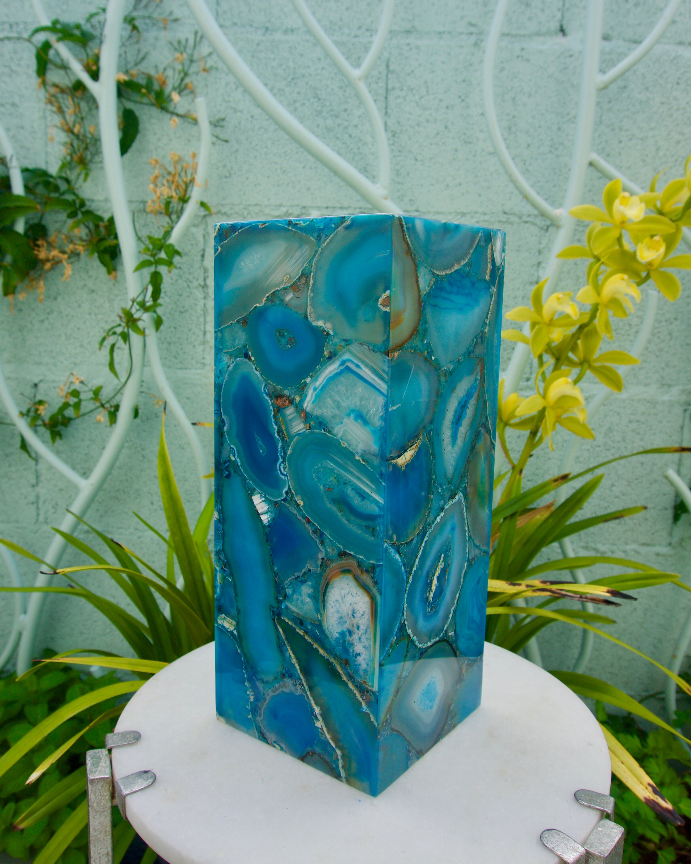 Agate Slice Geode Table Lamp / Blue Agate Home Décor / Raw Geode Slices