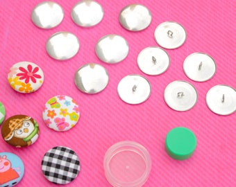 30 Sets Covered Button Kits DIY Button Craft Kits with 3 Set Assembly Tools