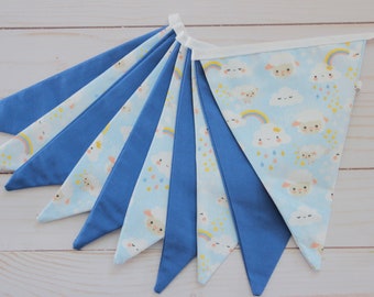 Baby Boy Fabric Bunting, 6'11" (2.1m), Pennant Banner, Baby Wall Decor, Fabric Bunting, Bear Wall Decor,Wall Decor for Boys, Baby Banner