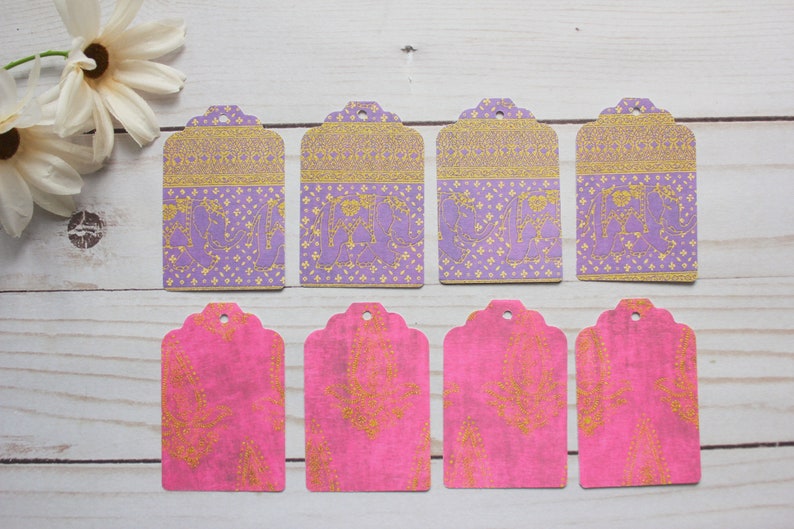 Glitter Paper Tags Elephant Paper Tags Elephant Gift Tags India Tags 16x Metallic Cardstock Tags India Hang Tags Pink Paper Tags